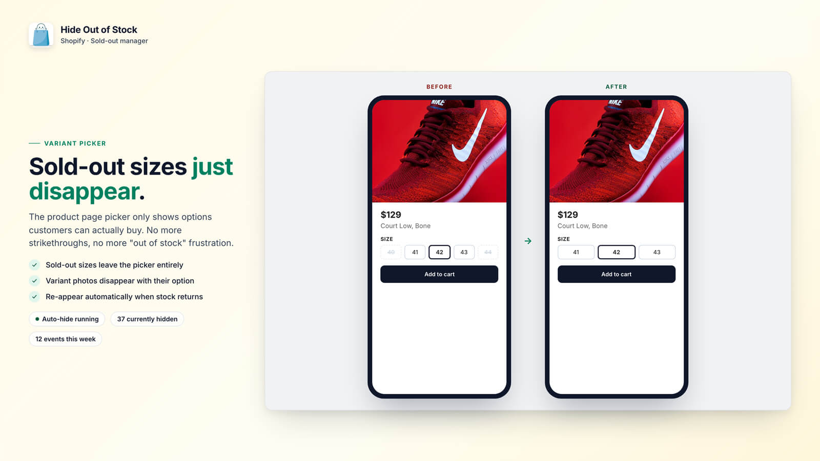 Sold-out variant sizes removed from the product page picker
